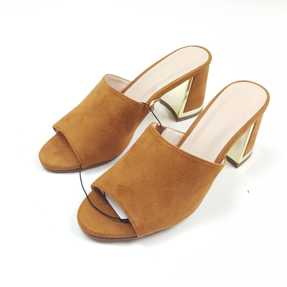 H by Halston Block Heel Mule Vegan Suede Sandals